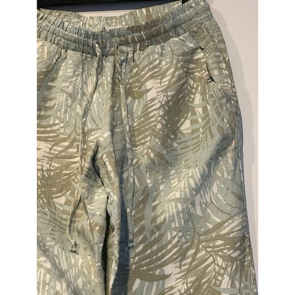 Dear John Wide Leg Pants Womens XSmall Palm Linen Blend Pull On Lounge Split-Hem - Picture 1 of 6